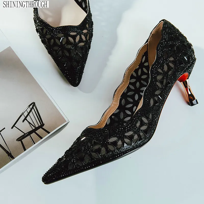 

Sexy shoes woman party Pointed Toe Heels Crystal bling Silver Shoes high heels pumps Wedding shoes