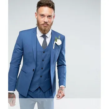 

Skinny blue wedding suits tuxedo for men 2018 Groom Tuxedos costume homme men Suit Custom Made mens suits (jacket+pants+vest)