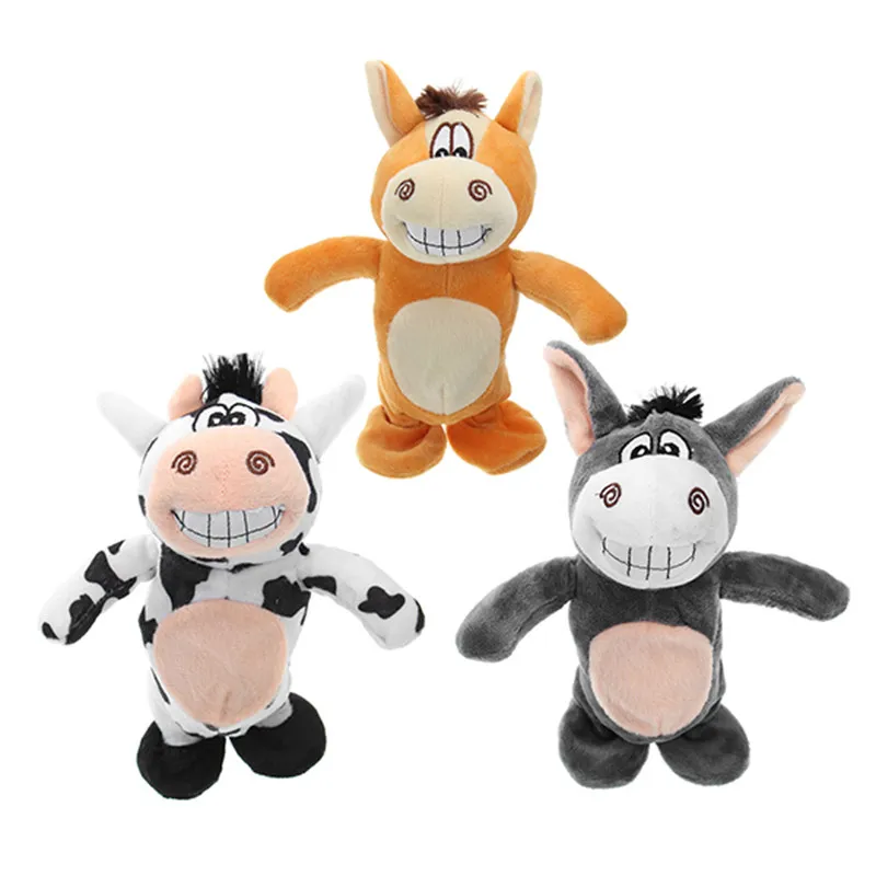 20cm Talking Donkey Sound Record Stuffed Animal Plush Cow Walking Electronic Moving Cow Soft Toy Gift