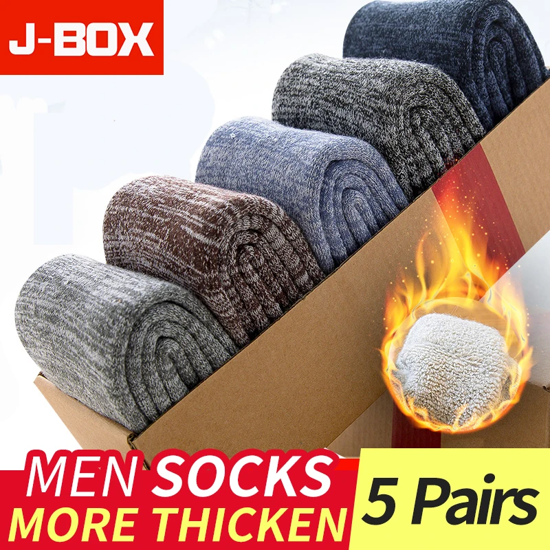 J-BOX 5 пар мужские удобные хлопковые зимние толстые носки теплые пушистые