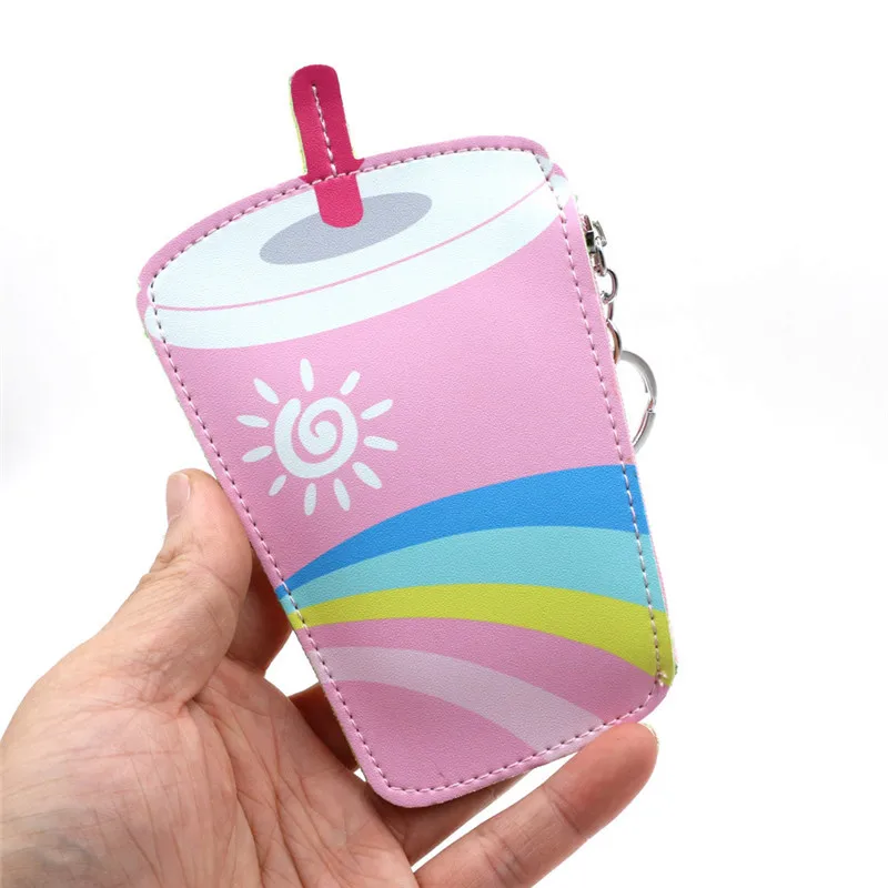 

Womens Wallets Cartoon Cute Ice cream Bottle Leather Pouch Key Coin Packet id card holder card case portefeuille femme