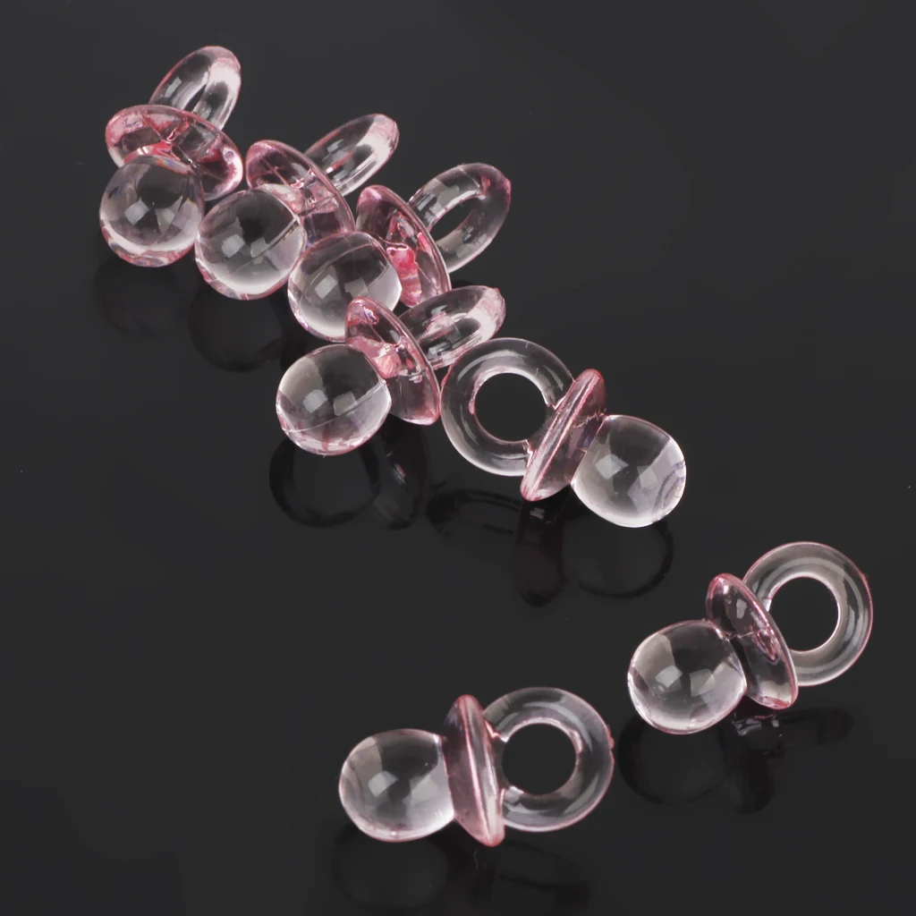 50pcs Pink Acrylic  Mini Dummy Pacifier For Girl Baby Shower Party Favor Cake Decoration