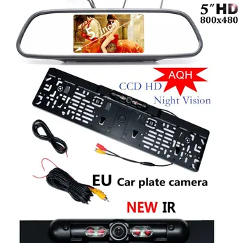 

5 inch Car HD Rearview Mirror Monitor CCD Video Auto Parking LED Night Vision Number Plate EU License Frame Reverse Camera hot