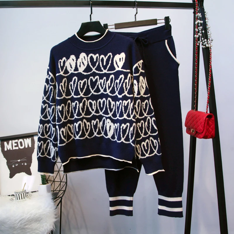 

2019 Full Pattern Fashion New Women's Wear European Station Long Sleeves, Loose Sweater Jacket, Small Trousers Ladies' Suit.