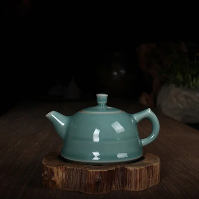 WIZAMONY Лидер продаж Longquan Celadon 180 мл Zisha керамика искусство плоский чайник фарфор Исин глина имитация антикварный чайник - Цвет: Затуплённый