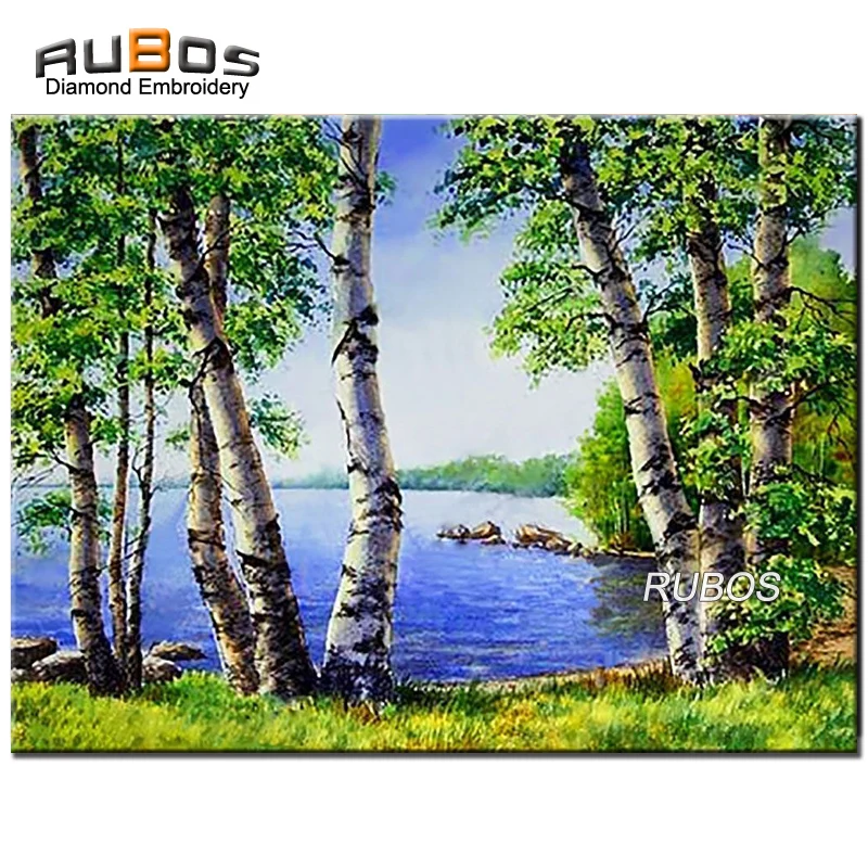 Алмазная мозаика RUBOS DIY 5D березы деревья у озера алмазная картина вышивка узор