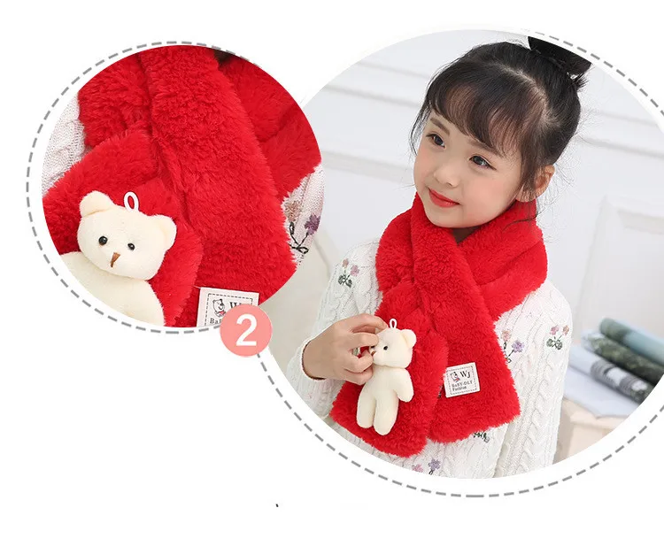  Rabbit Hair Scarf Cute Bear Doll Cross Scarf New Fashion 2018 Autumn And Winter Outdoor Wild Warm Solid Color Scarf GCG66 (4)