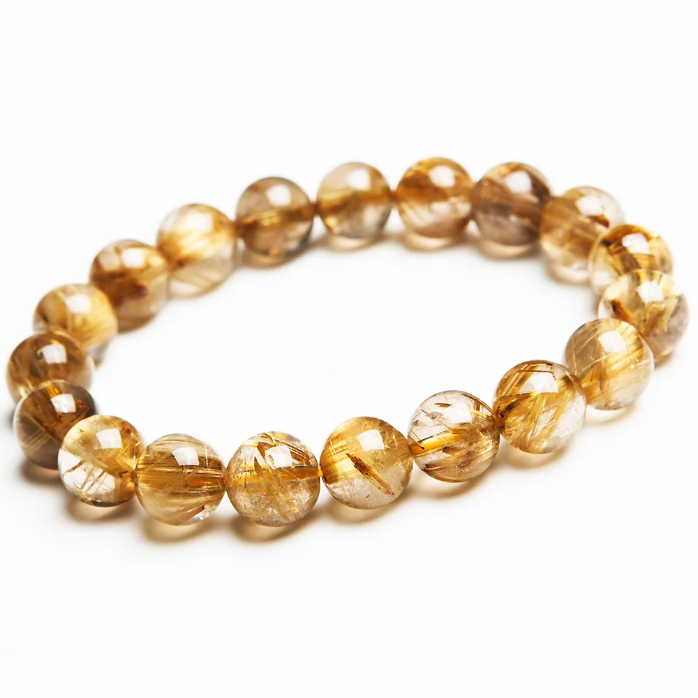 

Natural Brazil Gold Rutilated Titanium Quartz Crystal Woman Man 11mm Wealthy Stone Round Beads Bracelet Jewelry Fashion AAAA