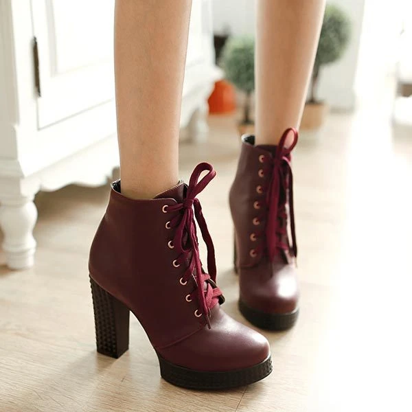 Moda vendimia talón grueso negro botines con cordones de martin botines tacón mujer otoño invierno plataforma ladies casual shoes|boot women shoesboots shoes women - AliExpress