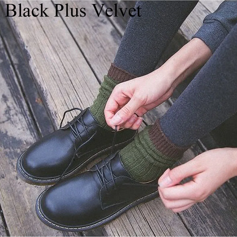 QPFJQD/сезон весна-осень; Женская обувь в британском стиле; повседневные оксфорды в винтажном стиле; летние женские туфли из спилка на плоской подошве с круглым носком и шнуровкой - Цвет: Black Velvet