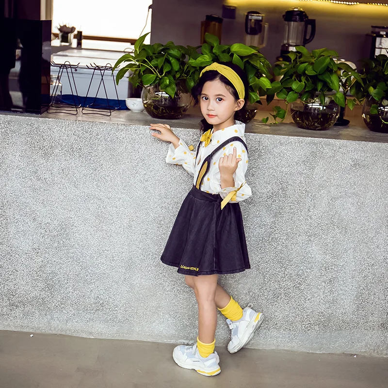 

Girls Autumn Clothes Set 3 4 5 6 7 8 9 10 Years Kids Dot Print Blouses Rabbit Ear Cowboy Skirt Two Pieces Set Girl Suit 56M2A