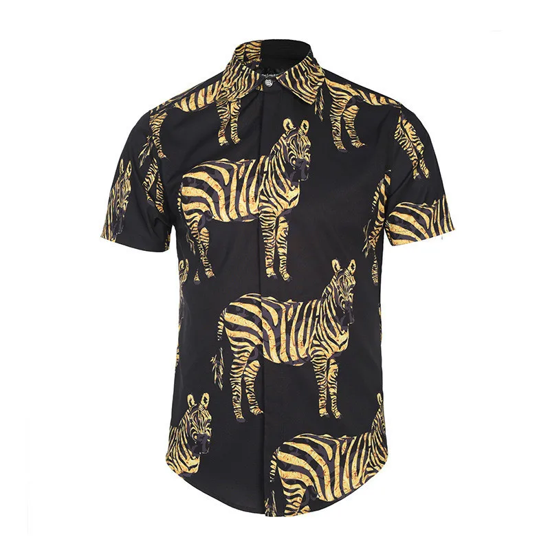 H.A.Sueno New 3D Zebra Print mens Shirt Fashion Street Wear short
