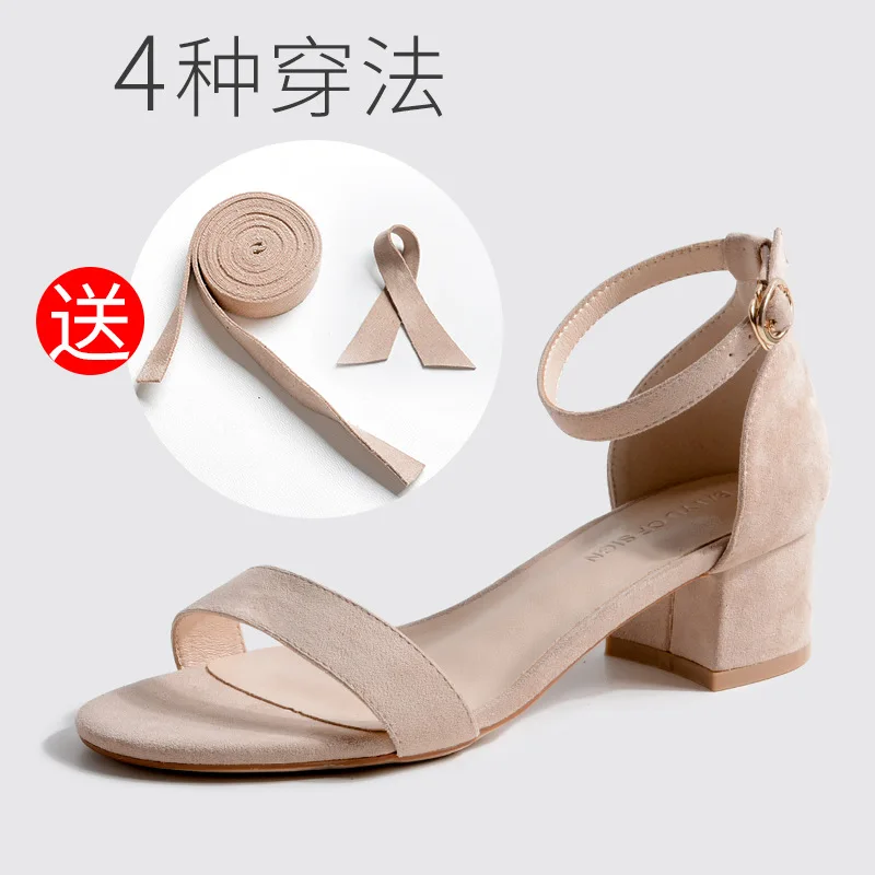 Фирменный дизайн; 4 способа носки; сандалии с бантом; женские замшевые сандалии-гладиаторы; женские летние туфли на толстом каблуке со шнуровкой; y487 - Цвет: apricot