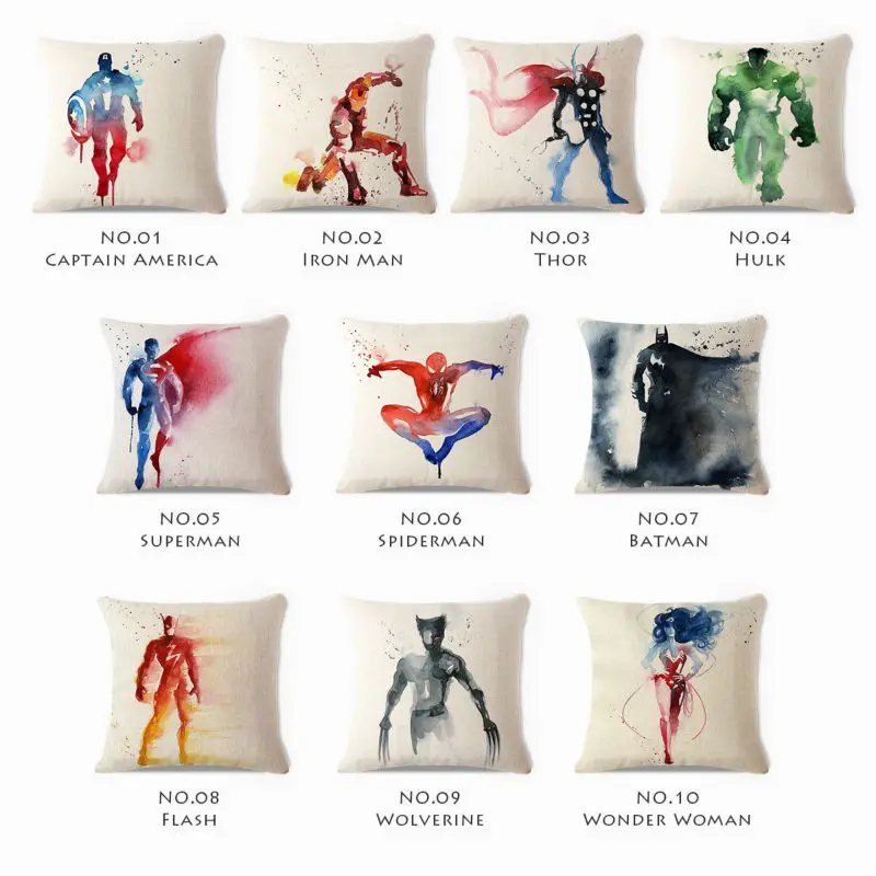 Buy Decorative Throw Pillow Case Watercolor Marvel DC Comic Superhero Avenger