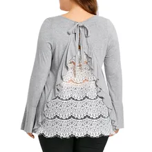 Весна, женская футболка, туника, большой размер, кружевная рубашка с длинным рукавом, повседневные топы, футболки, женская одежда размера плюс L-5XL