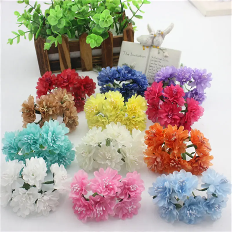 

6pcs/lot Mini Silk Artificial Rose Flowers Bouquet Wedding Decoration Paper Flower For DIY Scrapbooking Flower Ball Cheap Flores