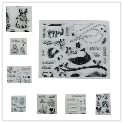 1pc Transparent Silicone Stamp Bird Rabbit Flower Cake Love Candle Clear Stamps For DIY Scrapbooking Decor Tools Silicone Stamps