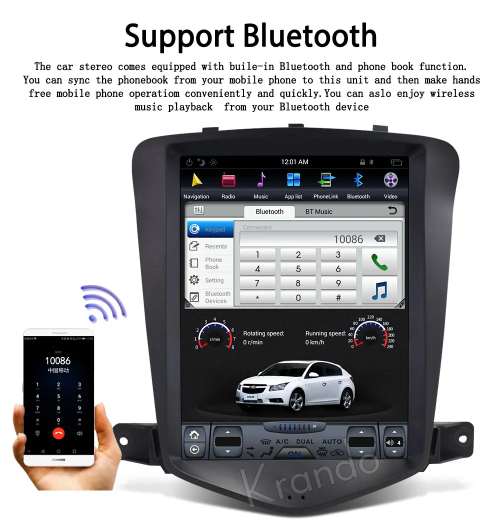 Excellent Krando Android 8.1 9.7" Tesla Vertical screen car audio radio system GPS for Chevrolet Cruze 2009-2014 navigation player BT 3