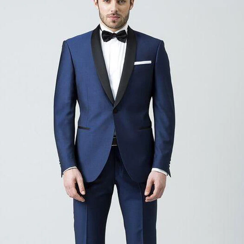 2017 новое поступление мужские костюмы Синие Свадебные костюмы для мужчин Черная шаль нагрудные смокинги для мужчин одна кнопка жениха