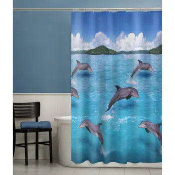 

Splash Dolphin PEVA Vinyl Shower Curtain Blue