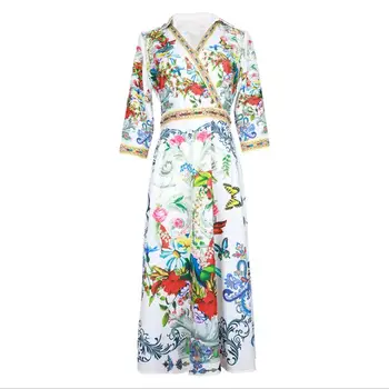 

New styles for women's clothing in the summer of 2019 Five-quarter sleeve v-neck Nail bead sequins Printed dress
