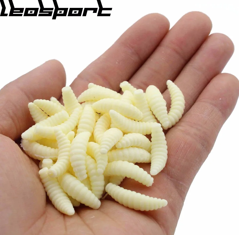 

Brand Promotion!! HOT SELL!! 50PCS 2cm 0.3g maggot Grub Soft Lure Baits smell Worms Glow Shrimps Fishing Lures Lure Set