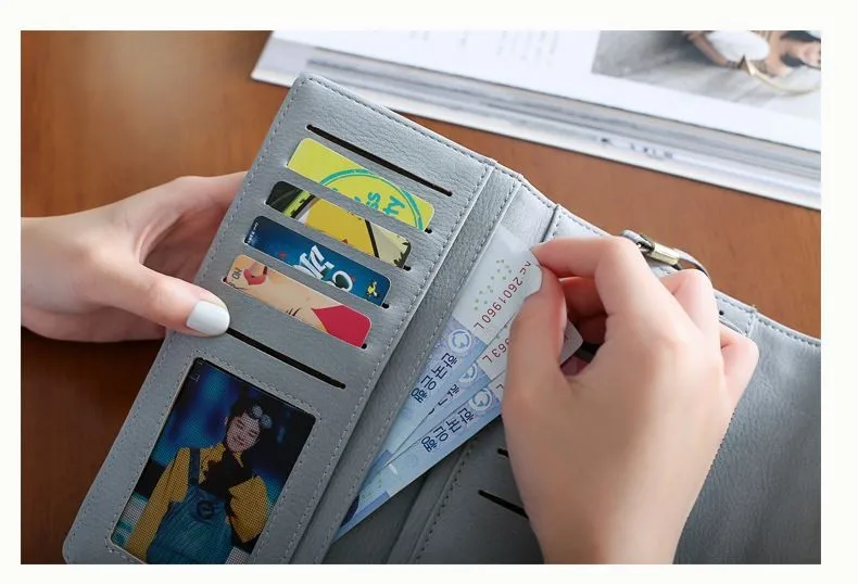 Multi-card holder long wallet style 3 open view showing card slots