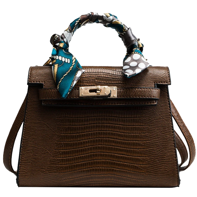 

Small handbag female 2019 new fashion crocodile tattooed one shoulder bag Fashion silk scarf shoulder satchel bag#0058