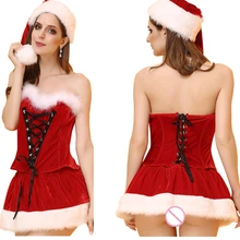 Хорошее качество без бретелек сексуальный Рождество костюмы Два Костюм из нескольких предметов для дамы эротическое белье Косплэй сексуальные фантазии карнавал Mulher