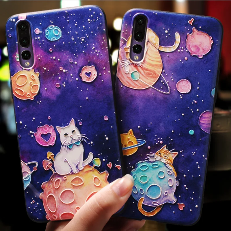 

For Huawei Mate 20 Pro P20 Pro P10 P8 P9 Lite P Smart mini 2017 Cover 3D Relief Black embossed Soft TPU For Huawei P20 Lite Case