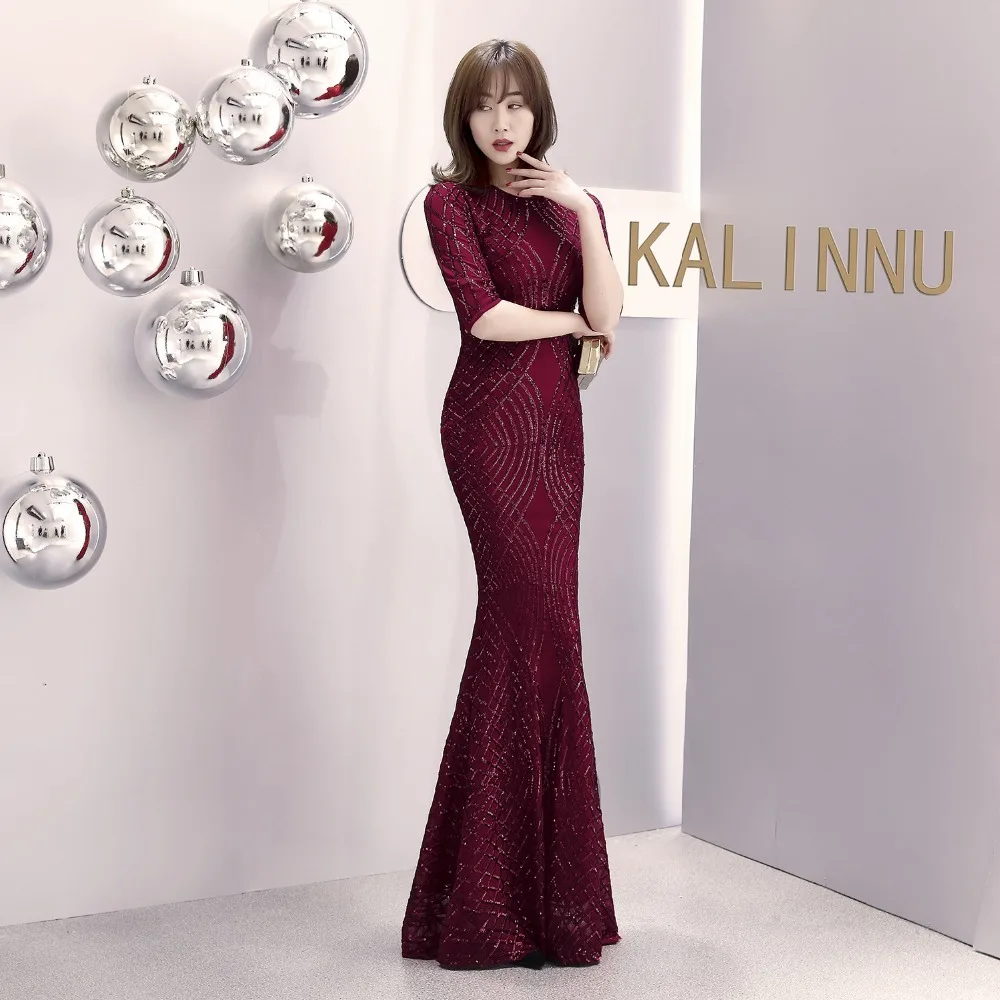 Formal dress Bead Half sleeve stripe Slim TrumpetMermaid Host Club night Long Party Maxi Dress for woman (6)