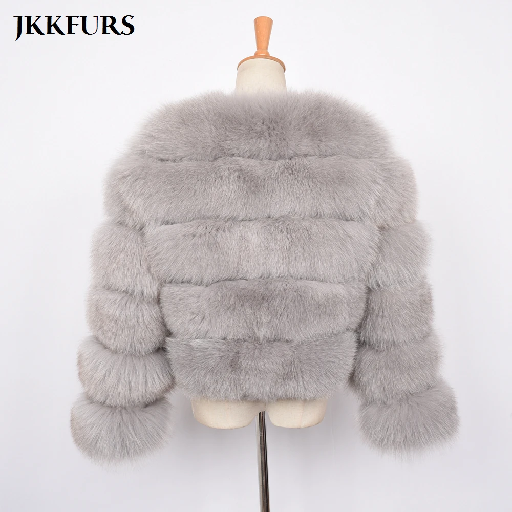 JKKFURS женский натуральный Лисий Мех 5 рядов пальто с длинным рукавом Верхняя одежда наивысшего качества Зимняя Толстая теплая Новая модная укороченная куртка S1796B