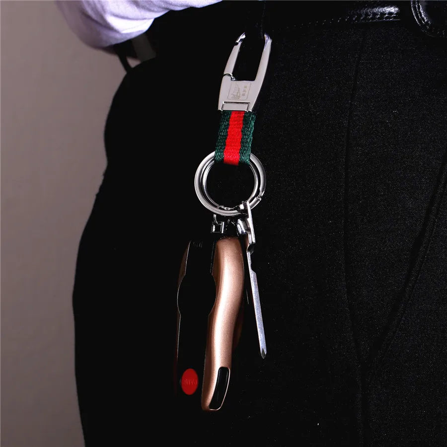 QOONG a medida de moda dos anillos llavero anillo soporte Llaveros moda Metal hombre coche llavero hombre Correa llavero QZ7-004