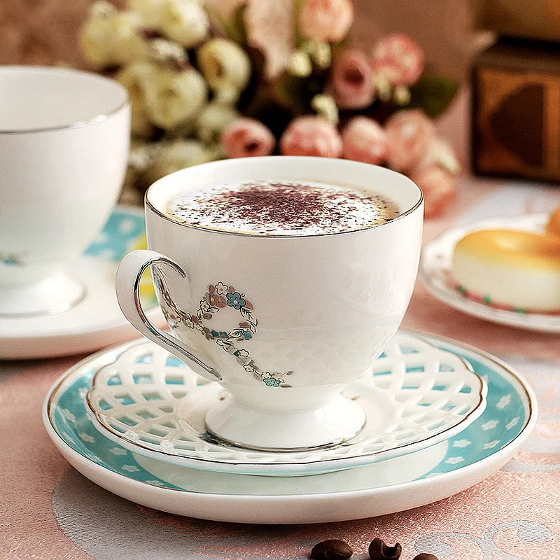 

Elegant bow-tie Surface Decoation Coffee Cup Set Cappuccino Espresso Porcelain Tea Saucer Mug Coffee Cappuccino Mugs Cup