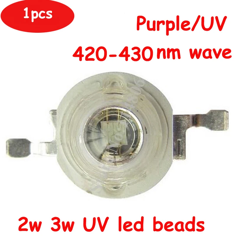 

Free Shipping 1pcs 2W 3W 45mil 3.4V 600-700mA LED Beads UV Ultraviolet 420nm-430nm LED Lamp Light