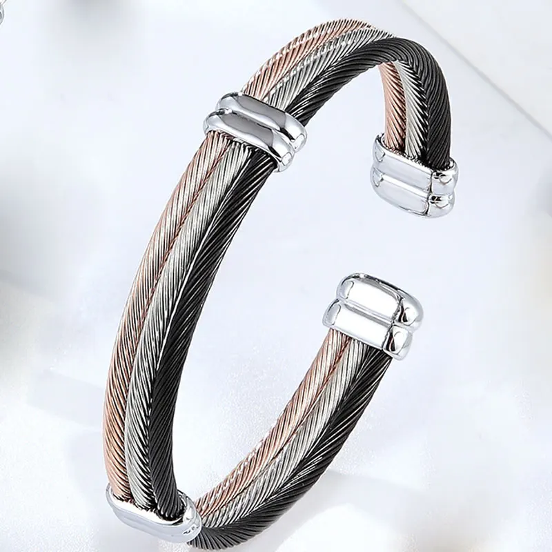 Cable Bracelet 4 Styles Adjustable Size Cuff Bangle For Women Spring Wire Line Titanium Steel Jewelry bangle bracelet
