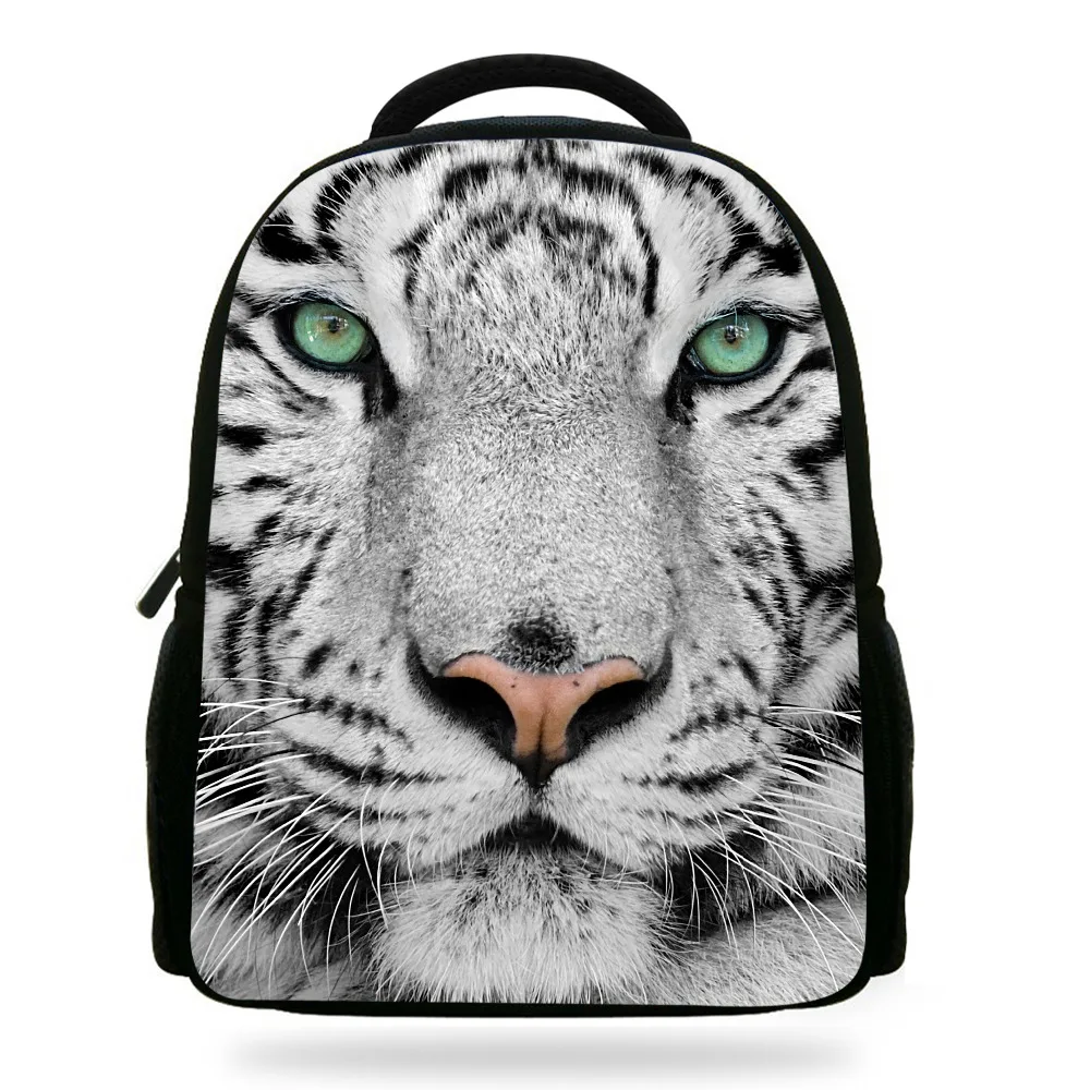 14inch Fashion White Tiger Backpack Boys School Bag for Kids Animals