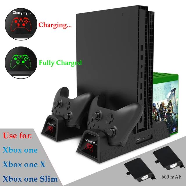 Best Price Vertical Cooling Stand Cooler Charging Station for Xbox One X/XBOX ONE S/XBOX ONE with 2 Pack 600mAh Rechargeable Battries 