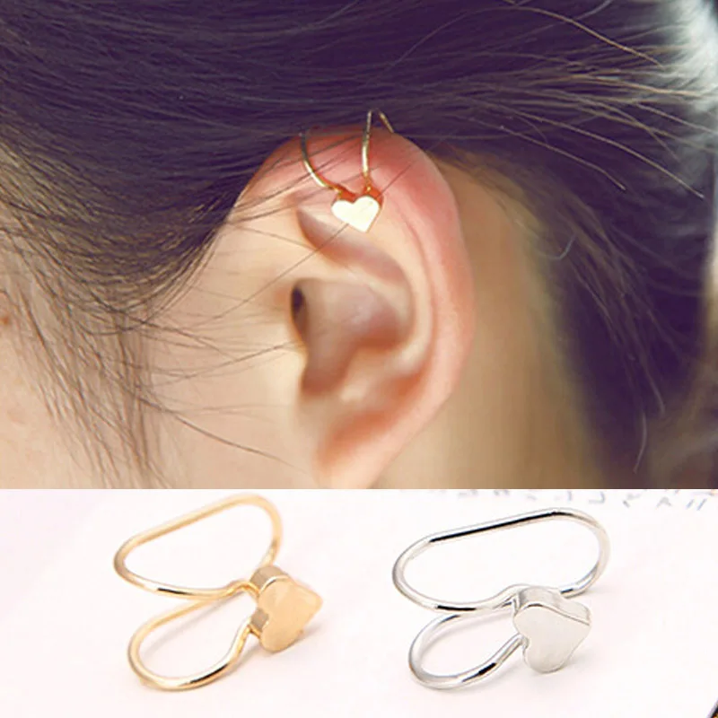 

No pierced Clip-on Earring Gold Silver Color Heart Clip Ear Cuff Earrings for Girl oorbellen Earrings pendientes no perforado