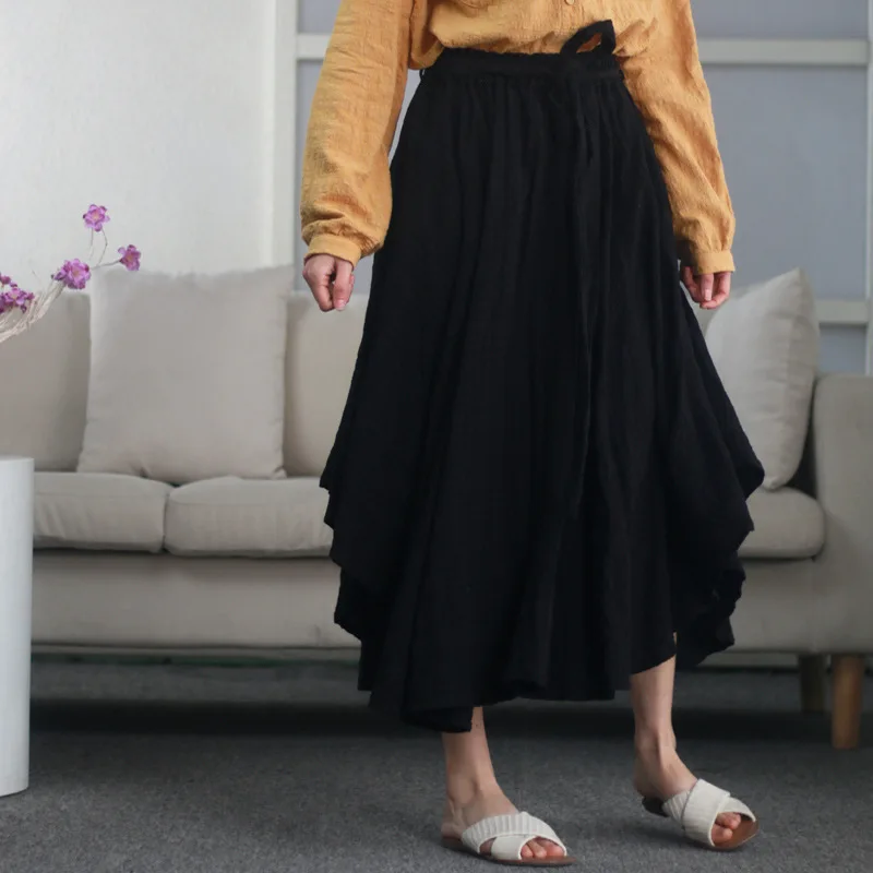 Модные серьги с неравномерной очень большой низ с со складками больших размеров хлопковая юбка, новые летние элегантные художественный леди чёрный; коричневый Ультра свободные юбки