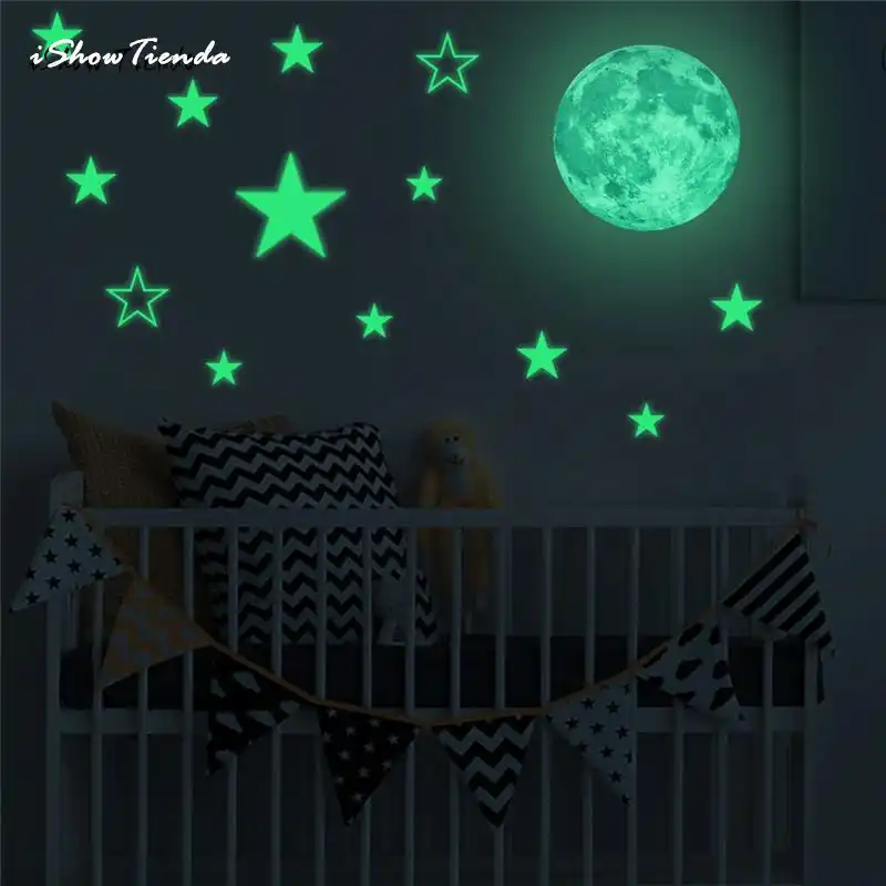 Glow In Dark Wall Ceiling Moon Stars Stickers Wall Stickers Night Kid Home Decor Glow In The Dark Stars Stickers Muraux