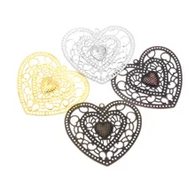 10 шт., античные медные/Золотые/серебряные филигранные обертывания в виде сердца, металлические изделия, подарочное украшение, сделай сам, разъемы 65x58 мм