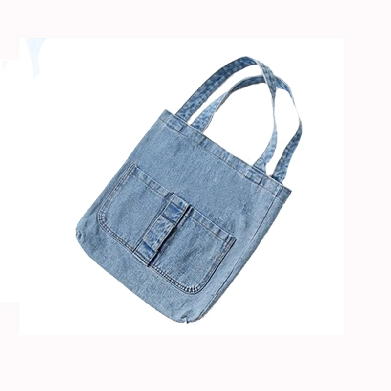 6 шт./партия, женские сумочки для покупок, мытая джинсовая сумка, сумка, Эко сумка, женская большая емкость, чистый цвет, школьная сумка на плечо