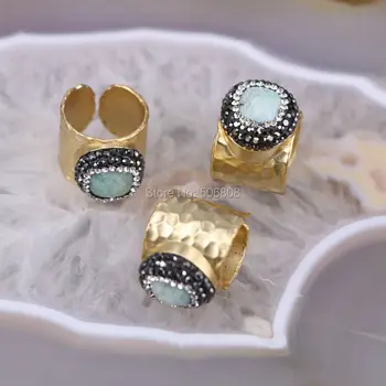 

6PCS ZYZ-R7989 Nature Amazonia Rings, Gold color Metal Brass Ring, Fashion Stone Jewelry Rings