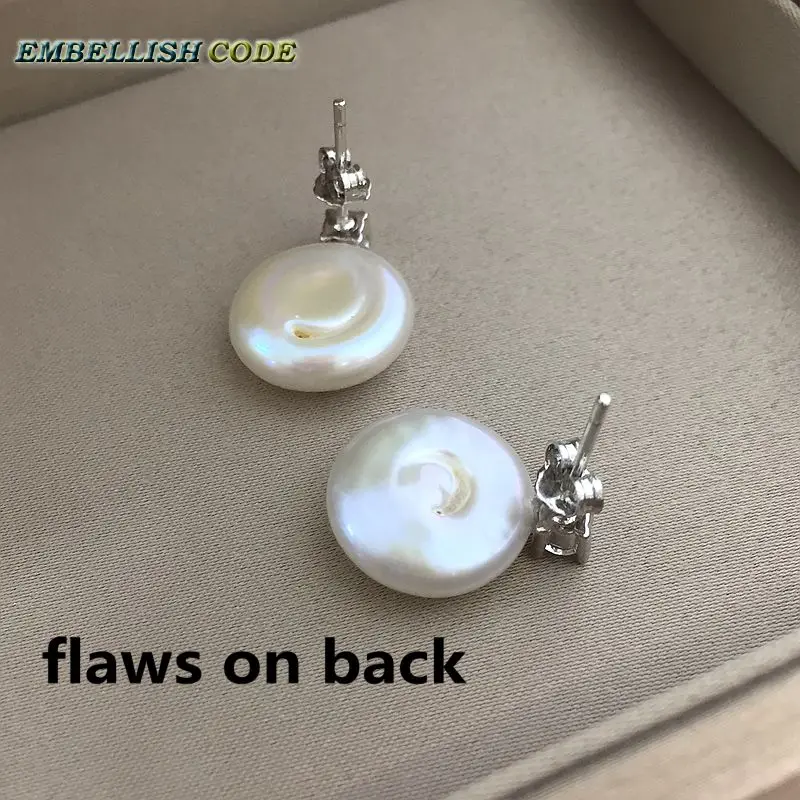 charming natural freshwater coin Button 13mm flat round fine pearls jewelry earrings zirconium for women