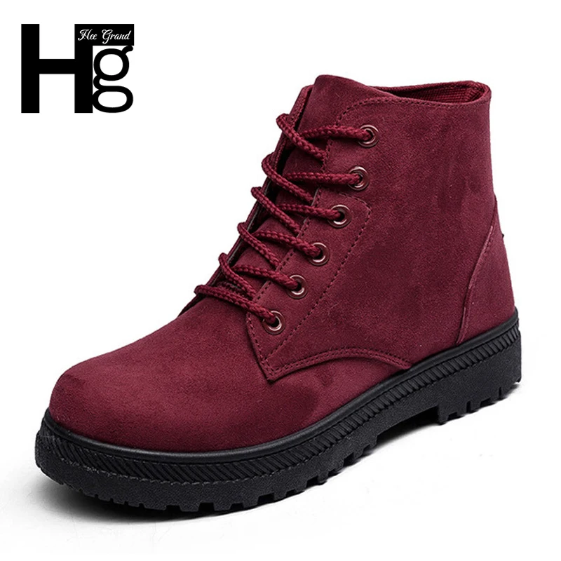 

HEE GRAND Nuback Platform Lace Up Ankle Boots Casual Comfortable Women Winter Solid Round Toe Boots Plus Size 35-44 XWX7230