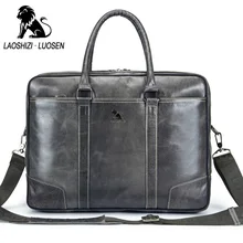 LAOSHIZI LUOSEN сумка для ноутбука 14 дюймов из натуральной кожи мужские сумки на плечо деловой Повседневный портфель сумка