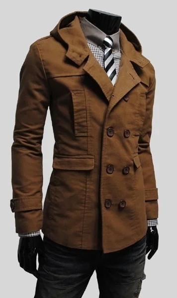 Zogaa Новая Осенняя зимняя мужская мода Горячая двубортный дизайн с капюшоном досуг тонкий ветровка пальто