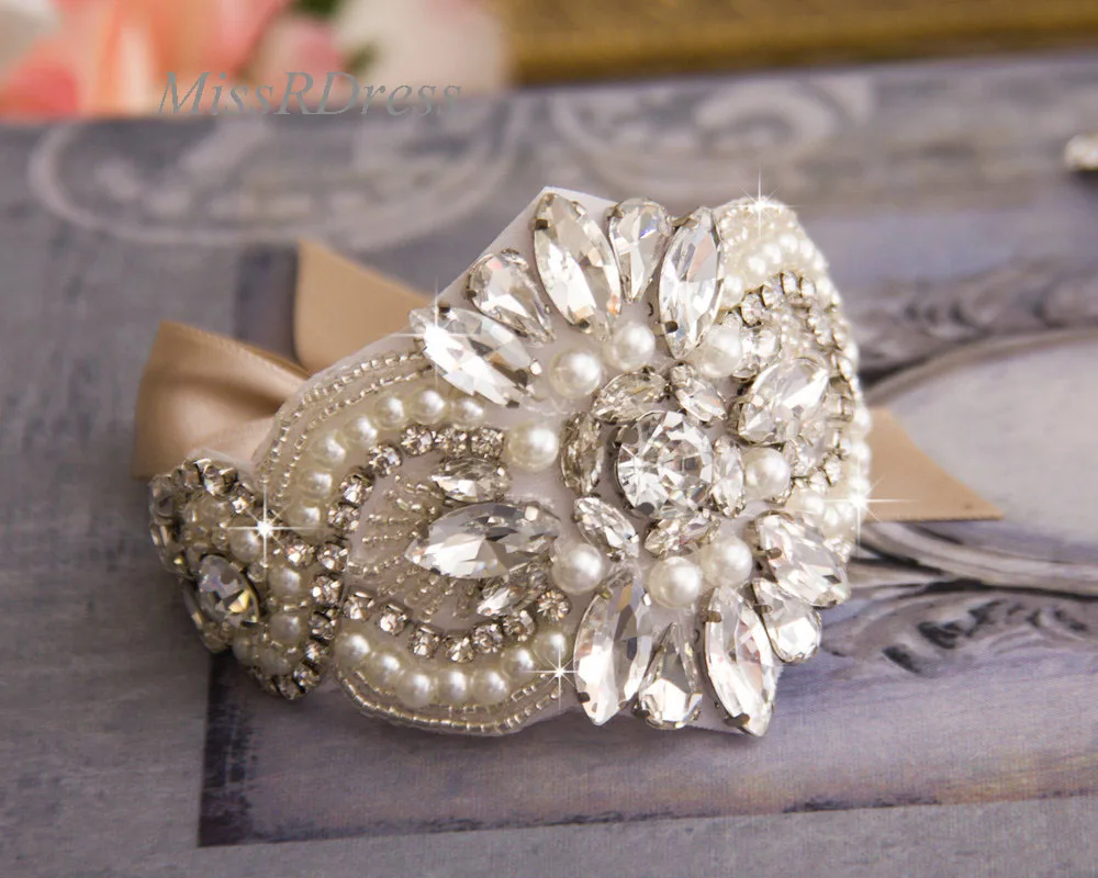 MissRDress Handmade Bridal Cuff Bracelet Rhinestone Silver Jeweled Wedding Cuffs Bridals Bracelets JK844