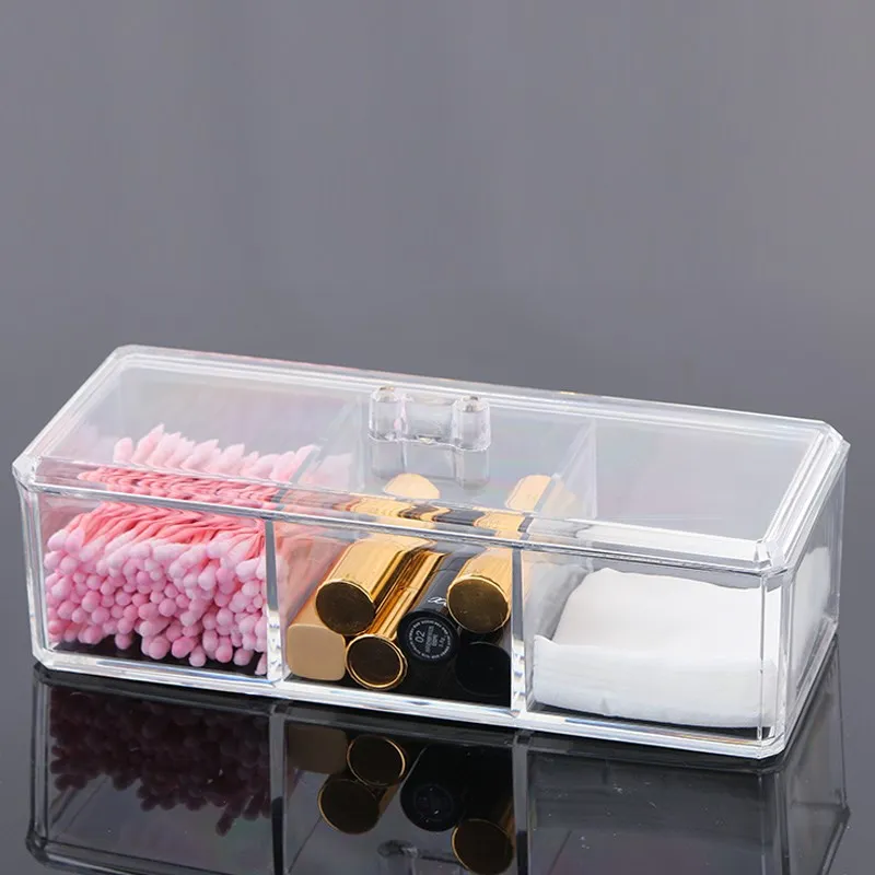 Прозрачный акриловый Органайзер для макияжа, ватные палочки, коробка для рабочего стола, Пыленепроницаемая коробка для хранения косметики для женщин, контейнер для инструментов для макияжа